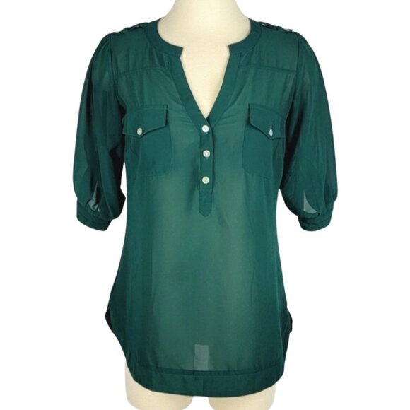 Angie Womens Sheer Tunic Blouse Small Green Career Ethereal Layer Goblin… - Picture 1 of 16